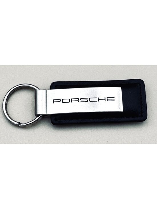 Porsche Metal and Black Leather Key Chain Porsche Center San Antonio Texas